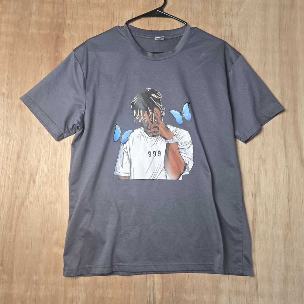 Juice WRLD 999 Graphic T-Shirt Mens Medium Gray Blue Butterfly Hip Hop Rap Tee